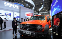 People view a car of domestic brand displayed at the Fifth Silk Road International Exposition