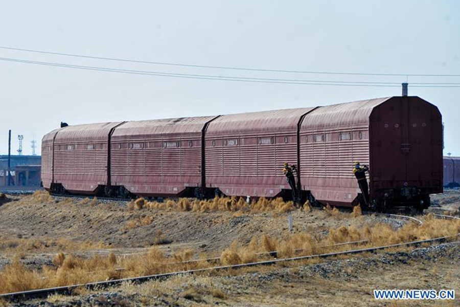 Train specialized for transporting vehicles used to shorten border-crossing time