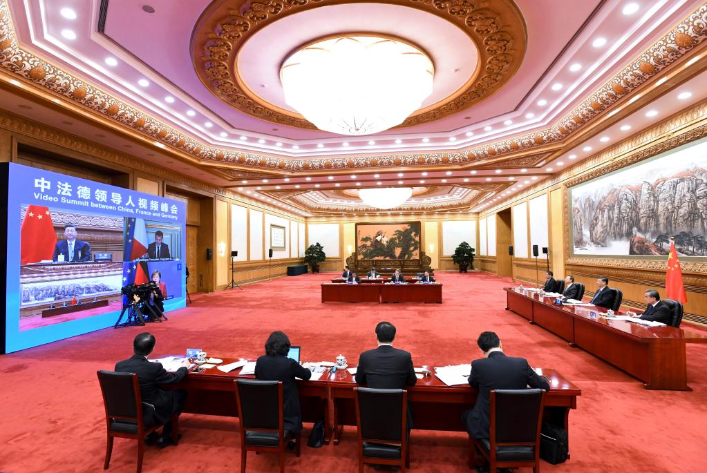 Xi attends video summit with French, German leaders