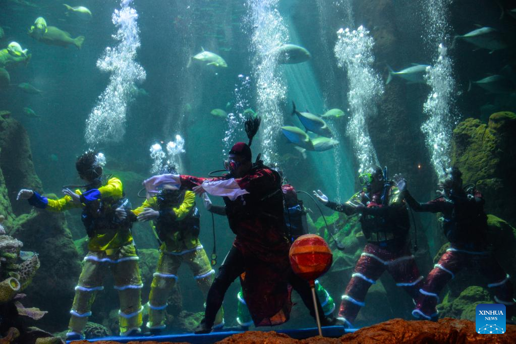 Divers perform lion dance under water to celebrate Chinese New Year in Jakarta, Indonesia