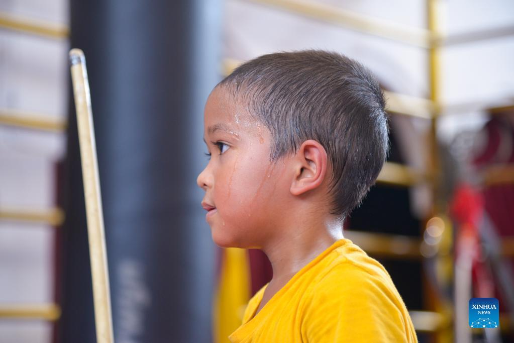 Children practice Chinese martial arts at Harmony Wushu Indonesia in Bogor